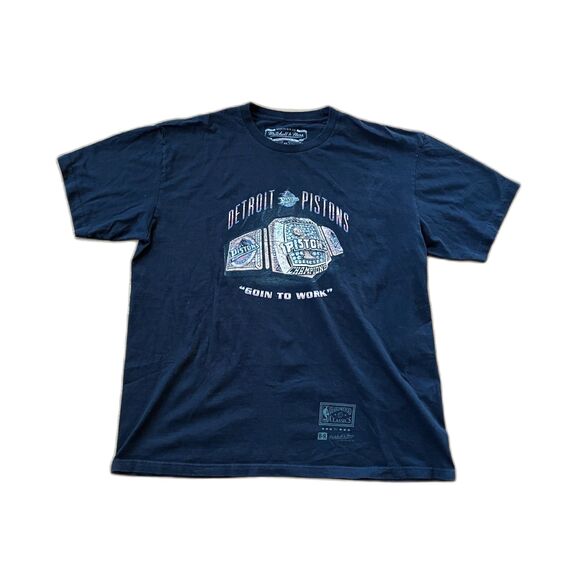 Mitchell & Ness Black DETROIT PISTONS Black Basketball T Shirt Tee Top Mens XL - Picture 3 of 8